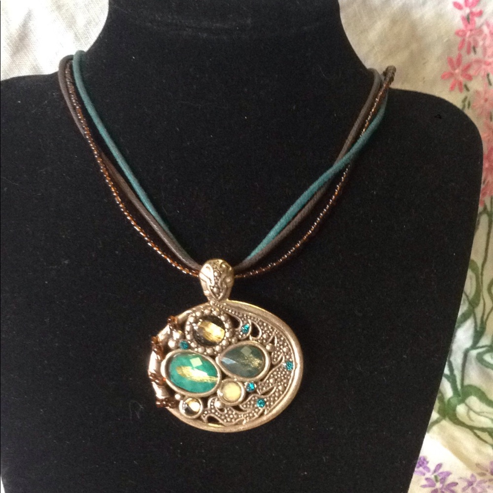 Boho turquoise pendant on 3 cords